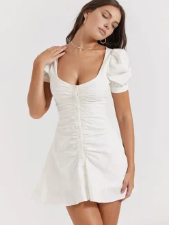 COMMENSE Puff Sleeve Short Shirt Dress* Casual Dresses|Vacation Dresses