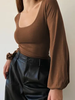 COMMENSE Puff Sleeve Square Neck Blouse* Sweater Tops|Blouses & Shirts