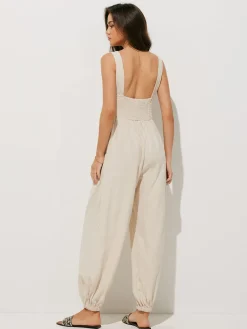 COMMENSE Pure Cotton Backless Tie-Front Jumpsuit* White Dresses|Jumpsuits & Rompers