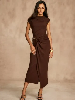 COMMENSE Pure Cotton Cap Sleeve Draped Dress* Casual Dresses|Summer Dresses