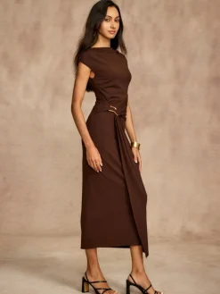 COMMENSE Pure Cotton Cap Sleeve Draped Dress* Casual Dresses|Summer Dresses