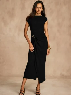 COMMENSE Pure Cotton Cap Sleeve Draped Dress* Casual Dresses|Summer Dresses