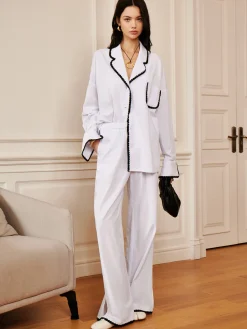 COMMENSE Pure Cotton Contrast Trim Cozy Pants* Long Sleeve Sets|Pants