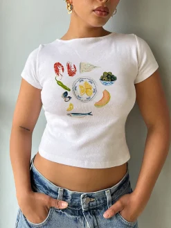 COMMENSE Pure Cotton Food Printed T-Shirt* T-shirts|Tops