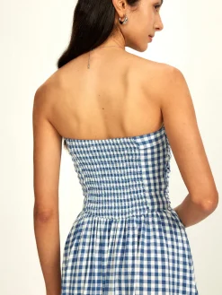 COMMENSE Pure Cotton Plaid Panel Tube Dress* Vacation Dresses|Summer Dresses