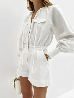 COMMENSE Pure Cotton Pocket Short Jumpsuit* White Dresses|Jumpsuits & Rompers