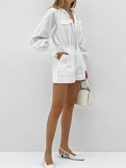 COMMENSE Pure Cotton Pocket Short Jumpsuit* White Dresses|Jumpsuits & Rompers