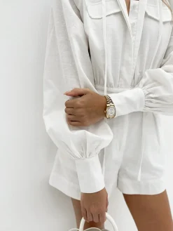 COMMENSE Pure Cotton Pocket Short Jumpsuit* White Dresses|Jumpsuits & Rompers