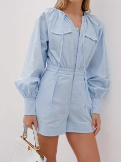 COMMENSE Pure Cotton Pocket Short Jumpsuit* White Dresses|Jumpsuits & Rompers