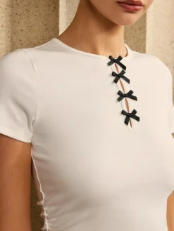COMMENSE Pure Cotton Ribbon T-Shirt* T-shirts|Tops