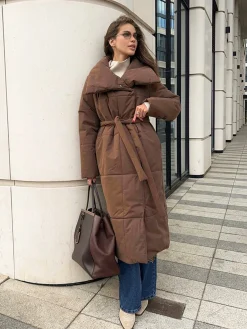 COMMENSE Quilted Long Winter Coat With Belt* Outerwear|Coats