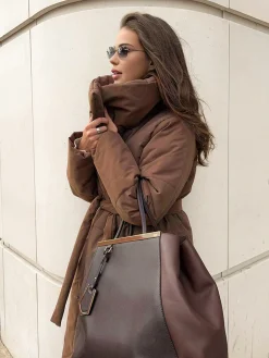COMMENSE Quilted Long Winter Coat With Belt* Outerwear|Coats