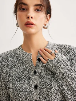 COMMENSE Raw Hem Button Slim Knit Top* Sweater Tops|Sweaters & Cardigans