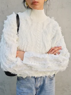 COMMENSE Raw Hem Turtleneck Sweater* Sweater Tops|Sweaters & Cardigans