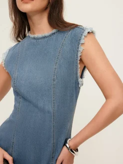 COMMENSE Raw Piping Denim Tank Dress* Casual Dresses|Work Dresses