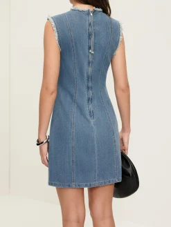 COMMENSE Raw Piping Denim Tank Dress* Casual Dresses|Work Dresses