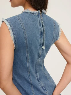 COMMENSE Raw Piping Denim Tank Dress* Casual Dresses|Work Dresses