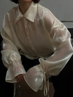 COMMENSE Rayon Semi-Sheer Polo Shirt* Blouses & Shirts|Tops