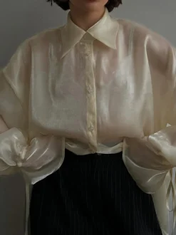 COMMENSE Rayon Semi-Sheer Polo Shirt* Blouses & Shirts|Tops