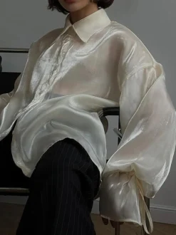 COMMENSE Rayon Semi-Sheer Polo Shirt* Blouses & Shirts|Tops
