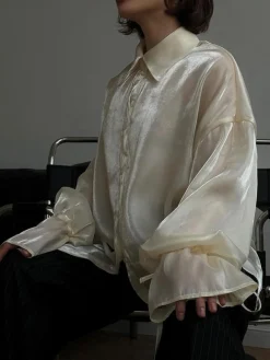COMMENSE Rayon Semi-Sheer Polo Shirt* Blouses & Shirts|Tops