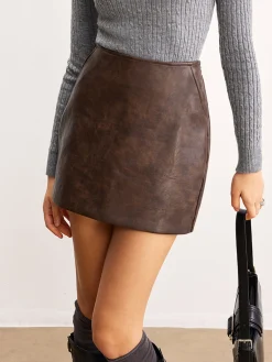 COMMENSE Retro Faux Leather Pockets Skirt* Skirts|Matching Sets