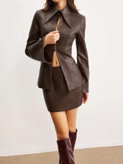 COMMENSE Retro Faux Leather Pockets Skirt* Skirts|Matching Sets