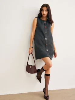 COMMENSE Retro Geometric Button Tank Dress* Casual Dresses|Work Dresses