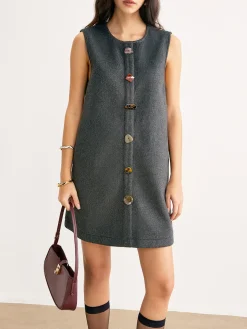COMMENSE Retro Geometric Button Tank Dress* Casual Dresses|Work Dresses