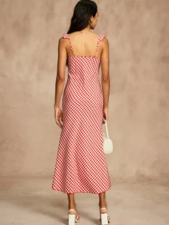COMMENSE Retro Gingham V-Neck Fishtail Dress* Dresses
