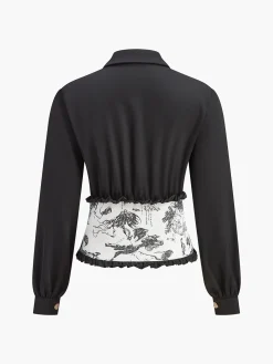 COMMENSE Retro Printed Slim Polo Blouse* Blouses & Shirts|Tops
