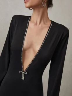 COMMENSE Rhinestone Bow Decorated V-Neck Short Dress* Cocktail & Party Dresses|Short Dresses