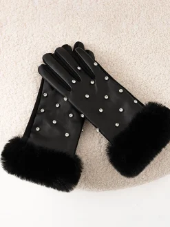COMMENSE Rhinestone Fuzzy Cuff Warm Gloves* Accessories