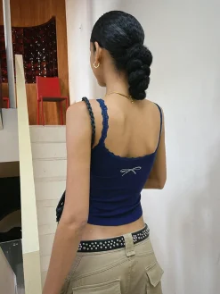 COMMENSE Rhinestone Lace Knit Cami Top* Tank Tops & Camis|Knitwear