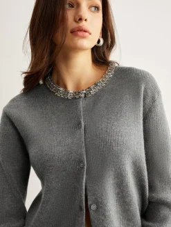 COMMENSE Rhinestone Neck Breasted Cardigan* Cardigans|Sweaters & Cardigans
