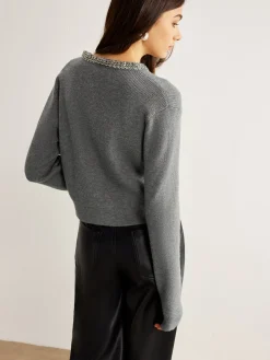 COMMENSE Rhinestone Neck Breasted Cardigan* Cardigans|Sweaters & Cardigans