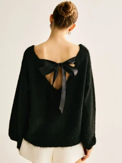 COMMENSE Ribbed Bow Loose Sweater* Sweater Tops|Sweaters & Cardigans