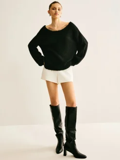 COMMENSE Ribbed Bow Loose Sweater* Sweater Tops|Sweaters & Cardigans