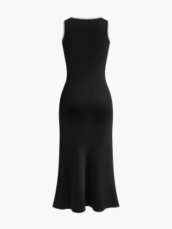COMMENSE Ribbed Breasted Knit Tank Dress* Black Dresses|Work Dresses