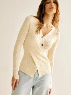 COMMENSE Ribbed Button Criss Cross Sweater* Sweater Tops|Sweaters & Cardigans