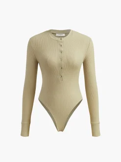 COMMENSE Ribbed Button Down Bodysuit* Bodysuits|Bodysuits