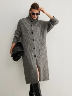 COMMENSE Ribbed Button Knit Long Outerwear* Sweater Tops|Outerwear