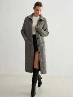 COMMENSE Ribbed Button Knit Long Outerwear* Sweater Tops|Outerwear