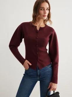 COMMENSE Ribbed Button Slit Sweater* Sweater Tops|Sweaters & Cardigans