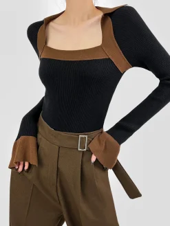 COMMENSE Ribbed Color Block Skinny Sweater* Sweater Tops|Sweaters & Cardigans