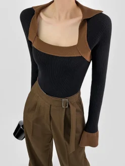 COMMENSE Ribbed Color Block Skinny Sweater* Sweater Tops|Sweaters & Cardigans
