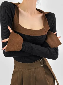 COMMENSE Ribbed Color Block Skinny Sweater* Sweater Tops|Sweaters & Cardigans