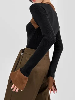 COMMENSE Ribbed Color Block Skinny Sweater* Sweater Tops|Sweaters & Cardigans