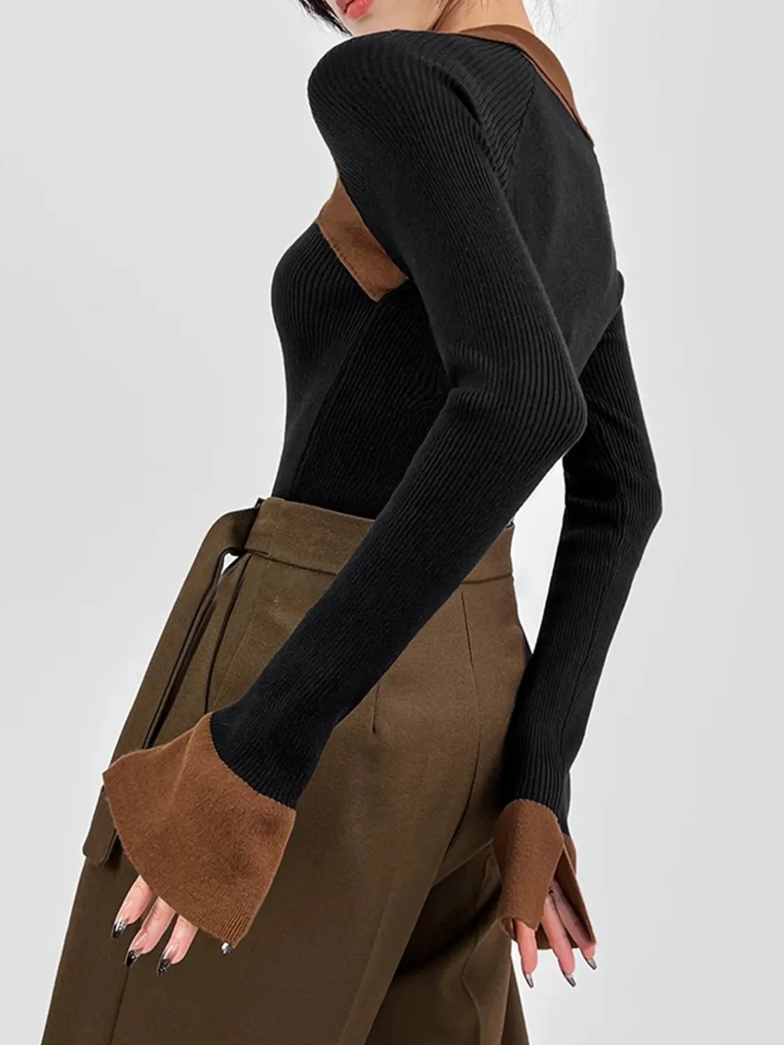 COMMENSE Ribbed Color Block Skinny Sweater* Sweater Tops|Sweaters & Cardigans