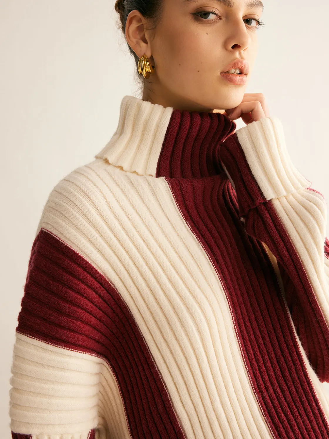 COMMENSE Ribbed Color Block Turtleneck Sweater* Sweater Tops|Sweaters & Cardigans